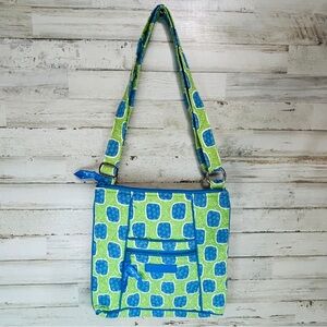 Vera Bradley Hipster Crossbody Bag Tote in Doodle Blocks Blue Green Floral